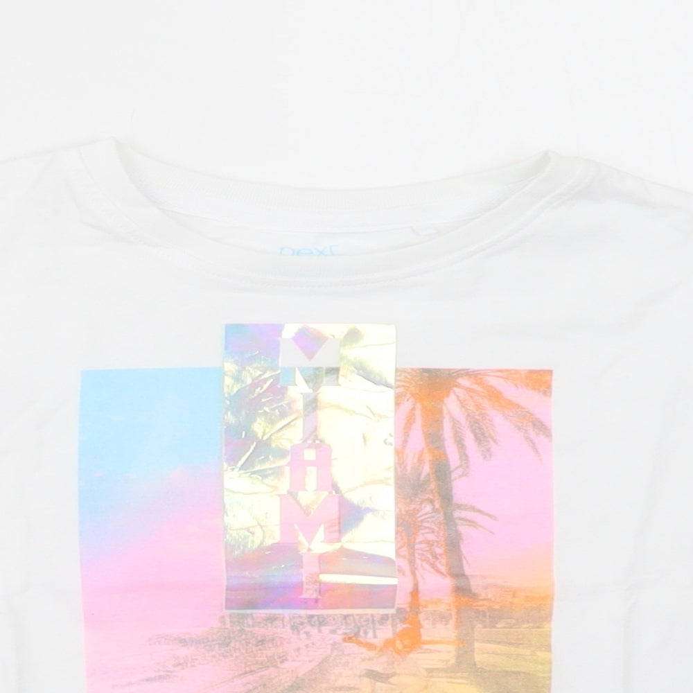 NEXT Girls White  Cotton Basic T-Shirt Size 3 Years Crew Neck Pullover - Miami