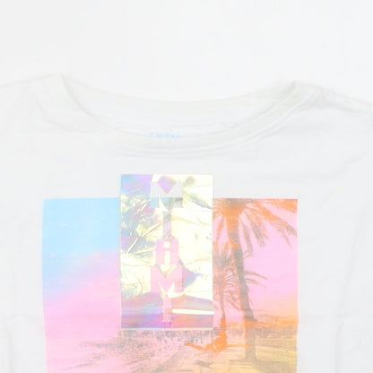 NEXT Girls White  Cotton Basic T-Shirt Size 3 Years Crew Neck Pullover - Miami