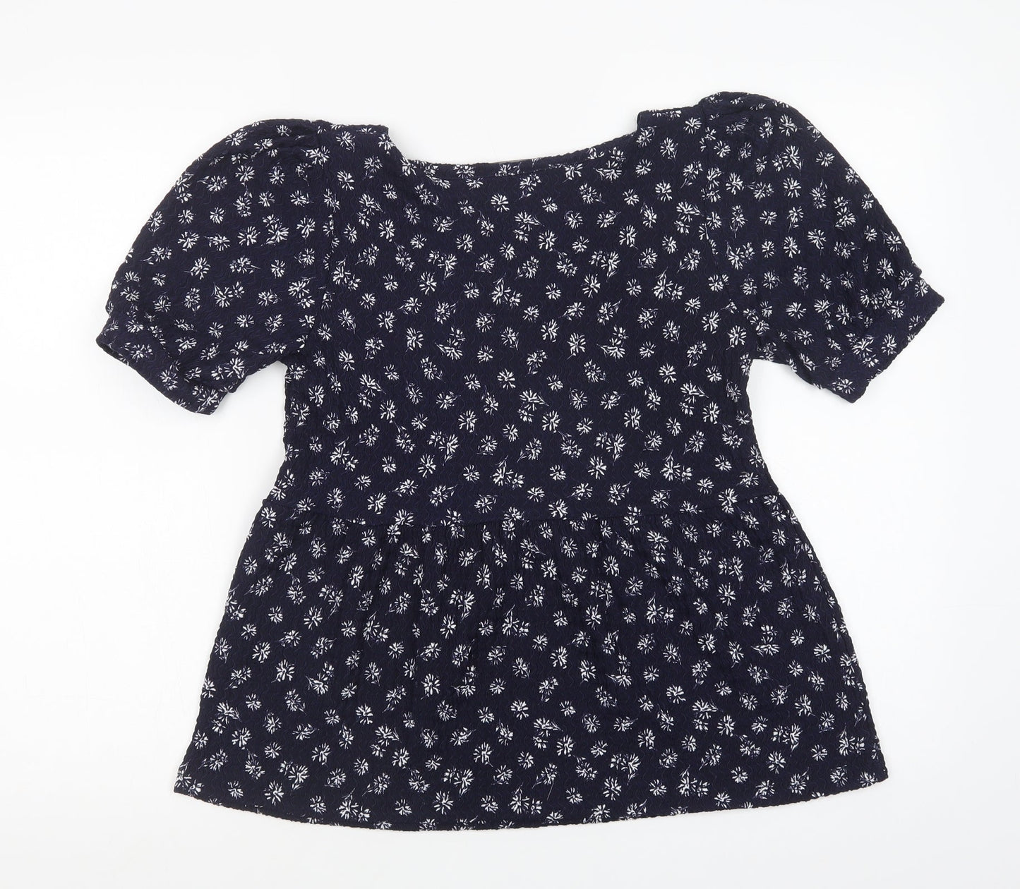 F&F Womens Blue Floral Polyester Basic Blouse Size 6 Square Neck