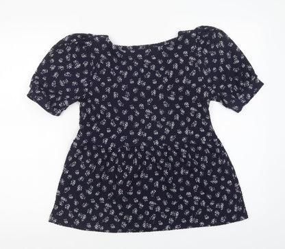 F&F Womens Blue Floral Polyester Basic Blouse Size 6 Square Neck