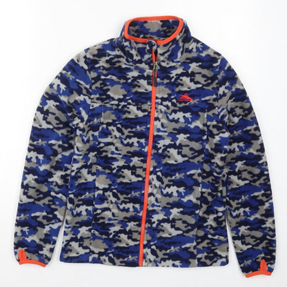 Additional front view of High Sierra boys’ blue camouflage jacket, size L, zip