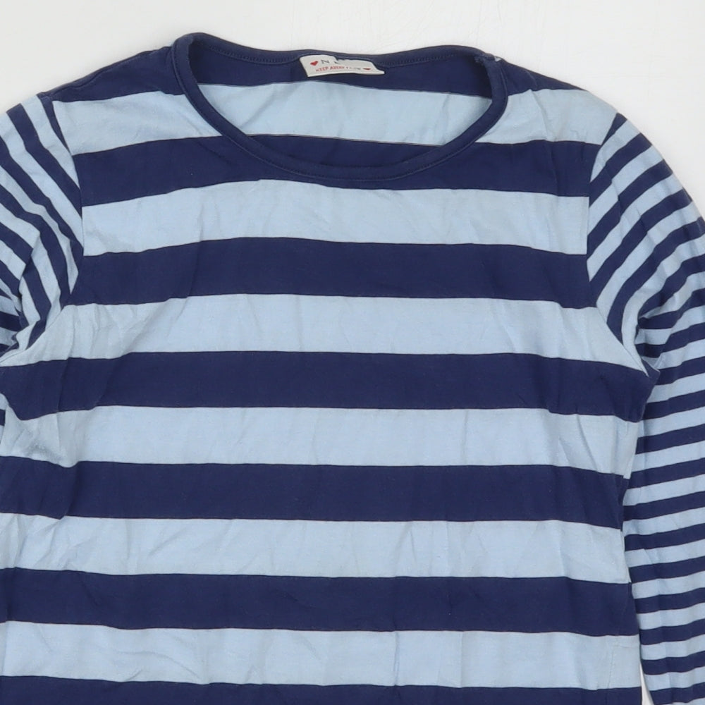 NEXT Girls Blue Striped Cotton Basic T-Shirt Size 11 Years Round Neck Pullover