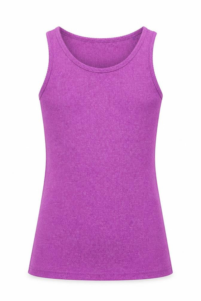 Front view of Next girls’ purple polyester basic tank, size 9, years round neck pullover