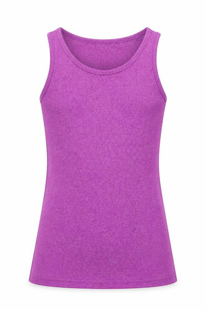 Front view of Next girls’ purple polyester basic tank, size 9, years round neck pullover