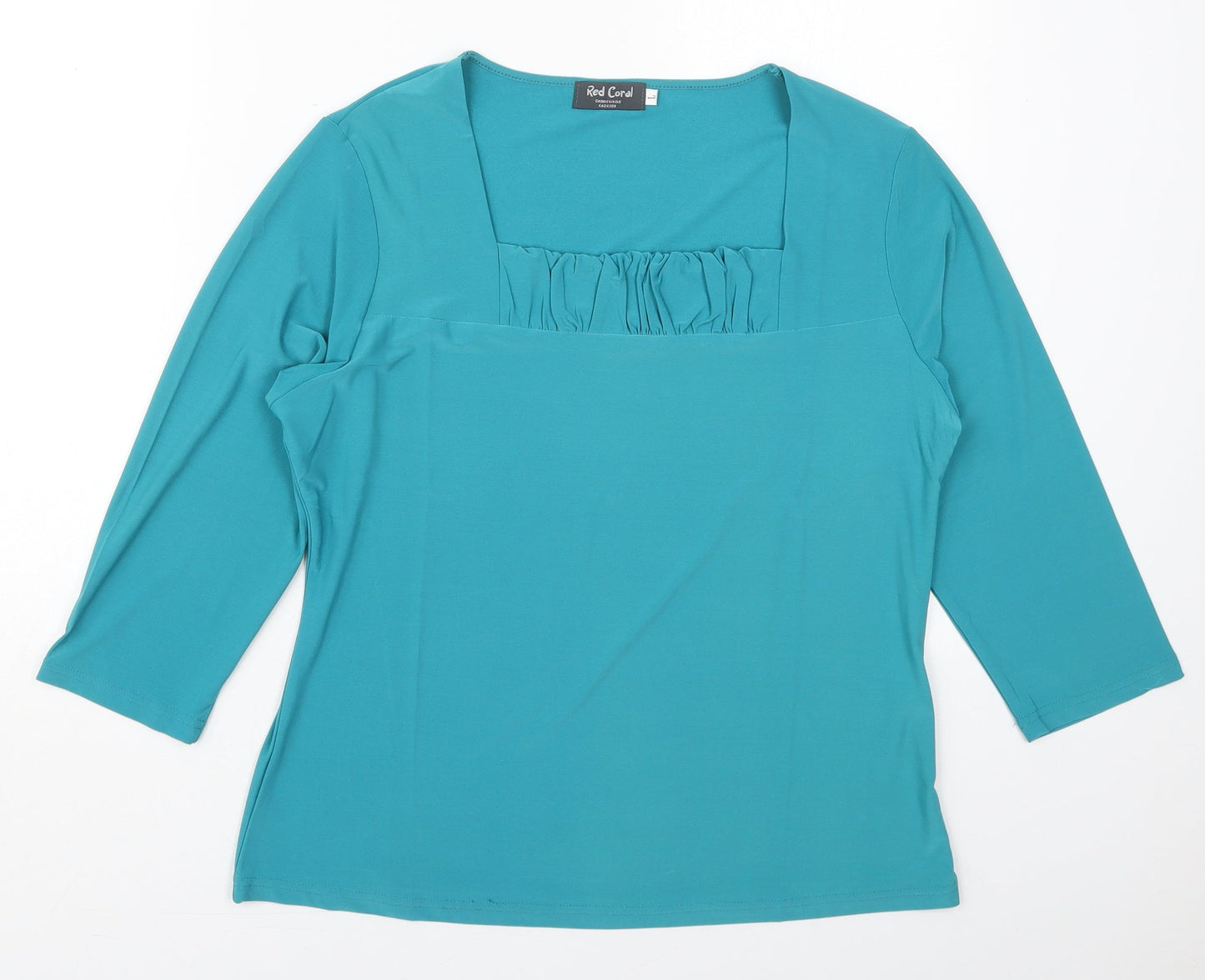 Red Coral Womens Blue  Polyester Basic T-Shirt Size L Square Neck
