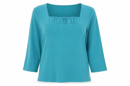 Front view of Red Coral women’s blue polyester basic t-shirt, size L, square neck