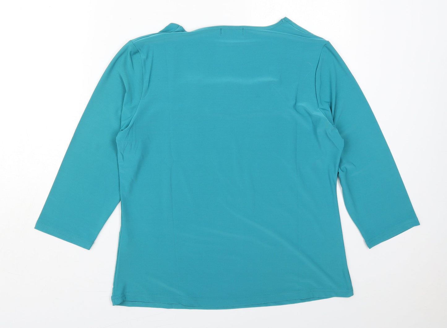Red Coral Womens Blue  Polyester Basic T-Shirt Size L Square Neck