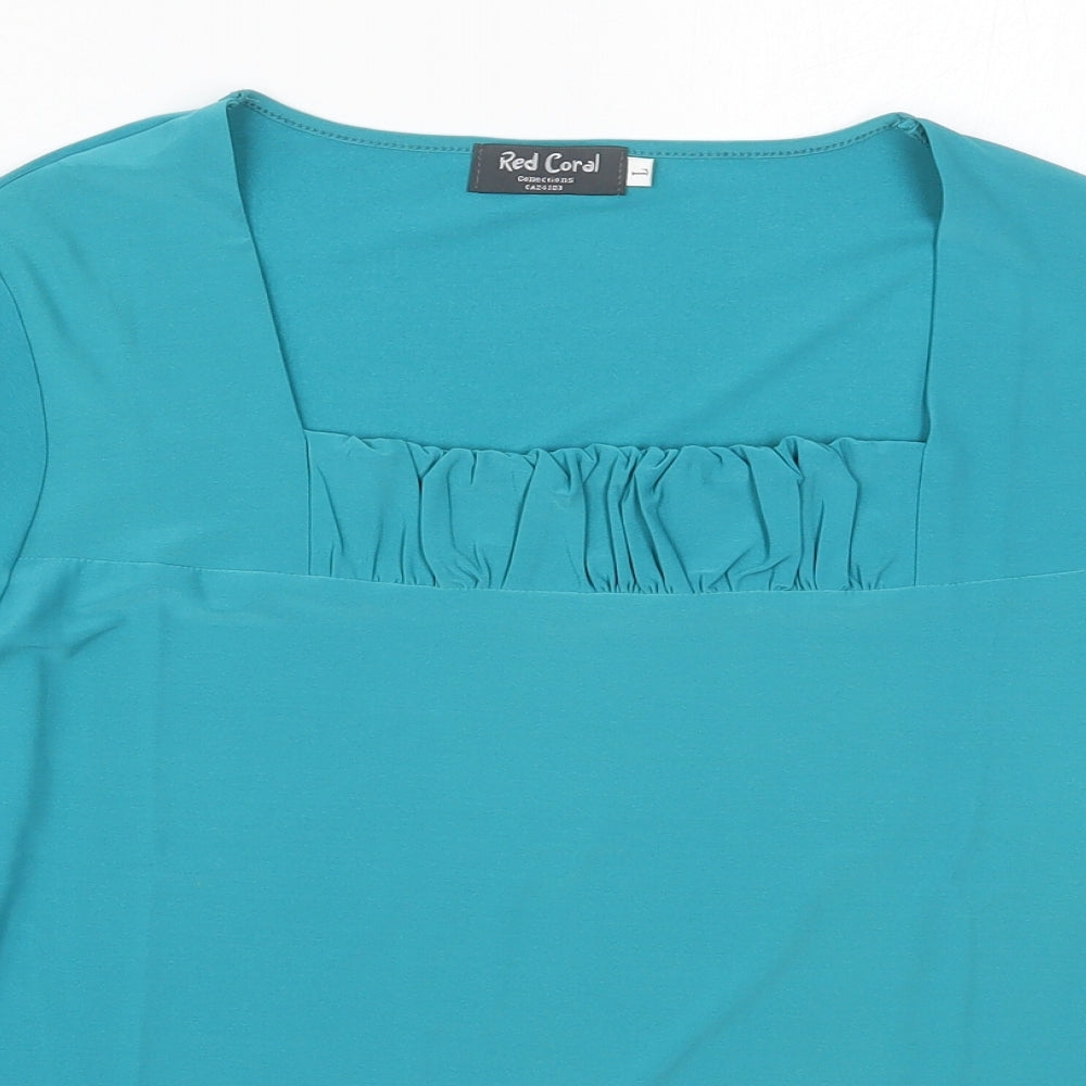Red Coral Womens Blue  Polyester Basic T-Shirt Size L Square Neck