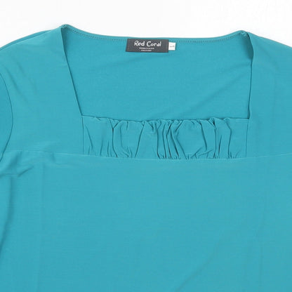 Red Coral Womens Blue  Polyester Basic T-Shirt Size L Square Neck