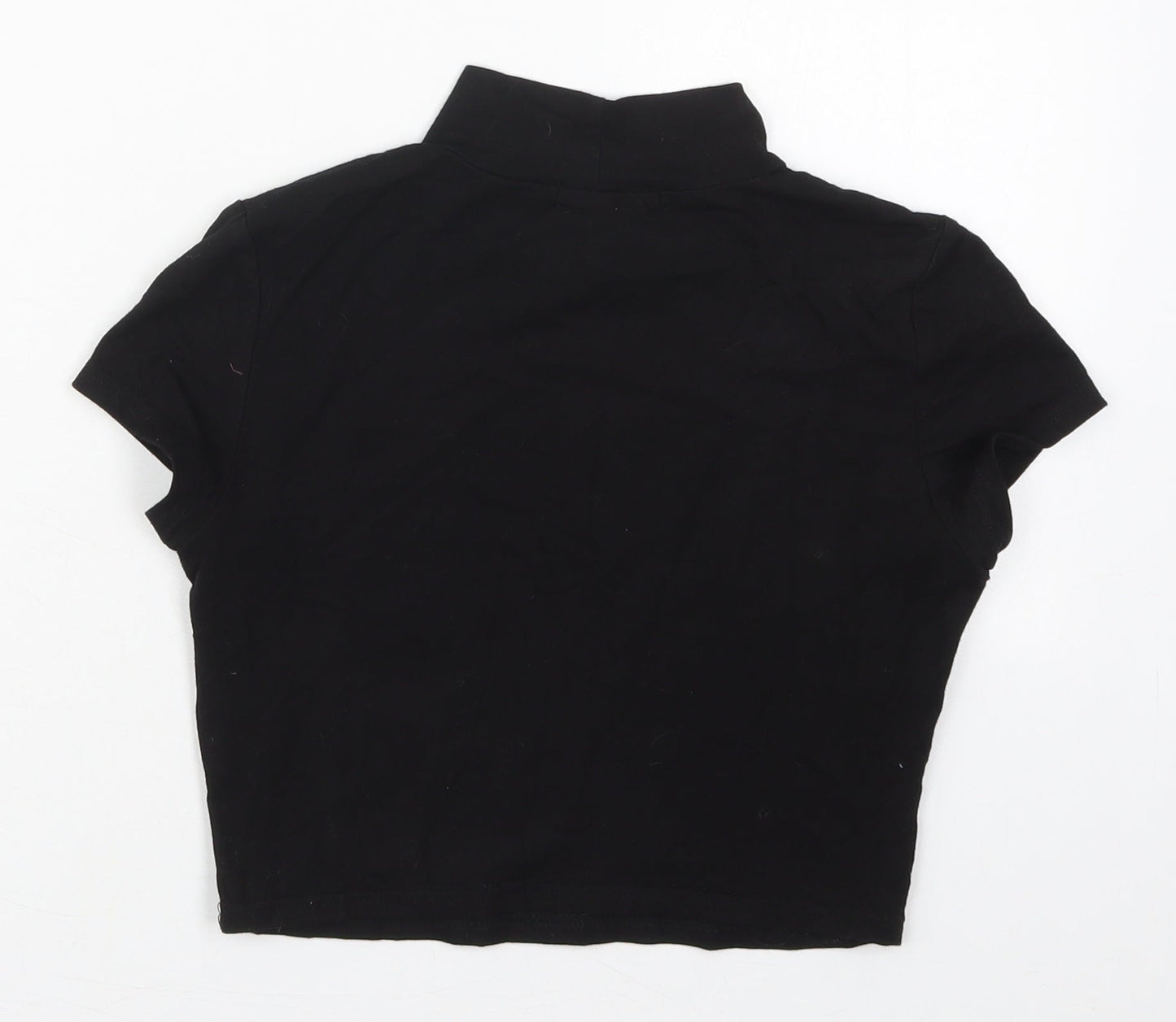 SheIn Womens Black  Cotton Cropped T-Shirt Size S Mock Neck - Bird