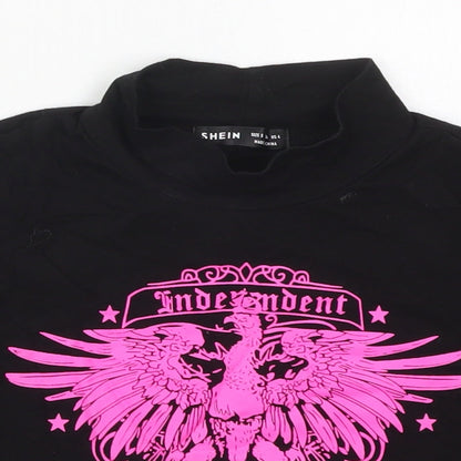 SheIn Womens Black  Cotton Cropped T-Shirt Size S Mock Neck - Bird