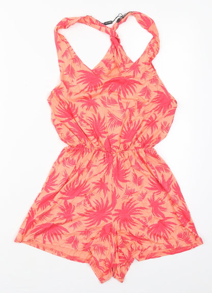 Missguided Womens Pink Floral Viscose Playsuit One-Piece Size 6  Pullover