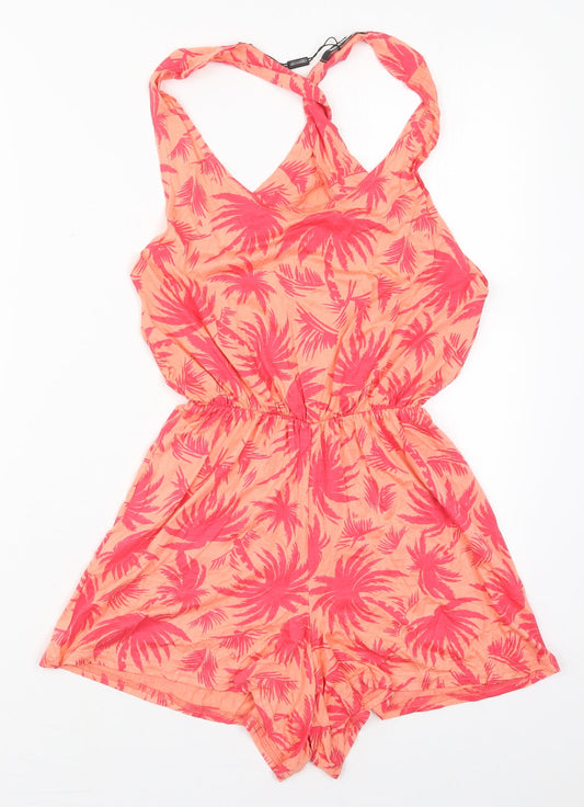 Missguided Womens Pink Floral Viscose Playsuit One-Piece Size 6  Pullover