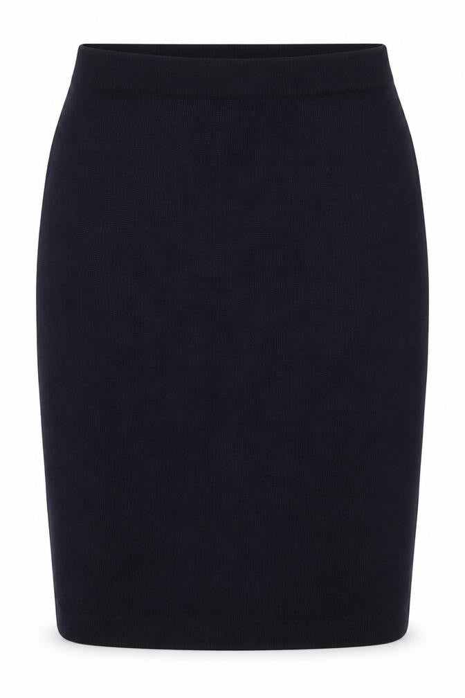 Front view of St Michael women’s blue acrylic straight & pencil skirt, size UK 12