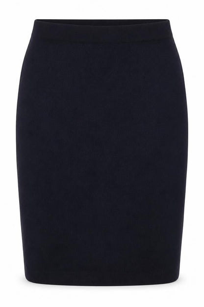 Front view of St Michael women’s blue acrylic straight & pencil skirt, size UK 12