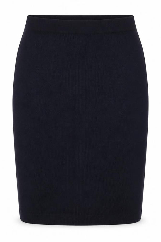 Front view of St Michael women’s blue acrylic straight & pencil skirt, size UK 12