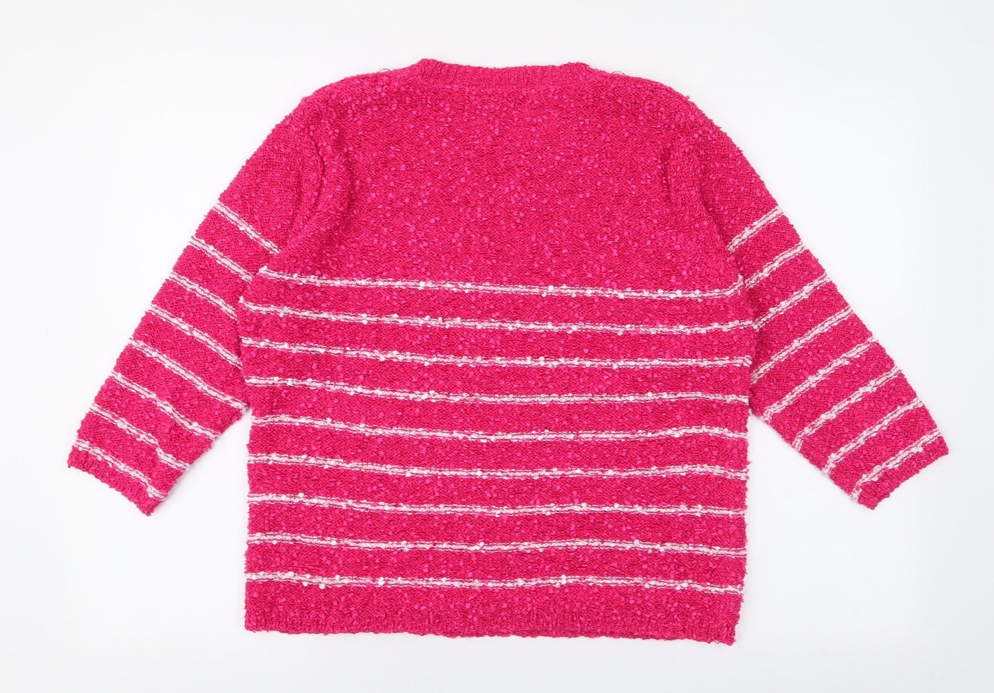 Elizabeth Scott  Womens Pink Round Neck Striped Polyester Pullover Jumper Size L