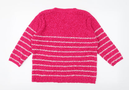 Elizabeth Scott  Womens Pink Round Neck Striped Polyester Pullover Jumper Size L