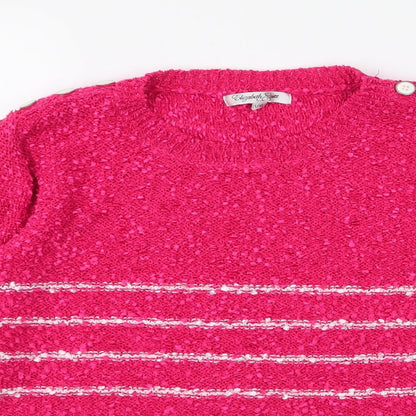 Elizabeth Scott  Womens Pink Round Neck Striped Polyester Pullover Jumper Size L