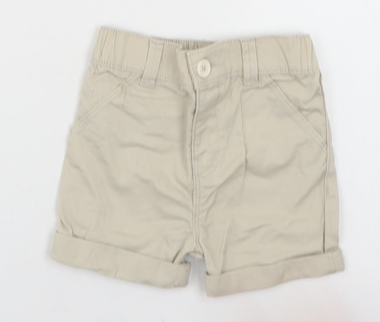 F&F Boys Beige  Cotton Cropped Trousers Size 3-6 Months  Button