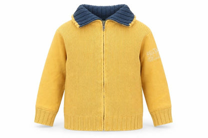 Front view of Vertbaudet boys’ yellow jacket coatigan, size 4, years zip