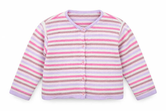 Marks and Spencer Girls Pink Striped Acrylic Cardigan Jumper Size 18-24 Months  Button