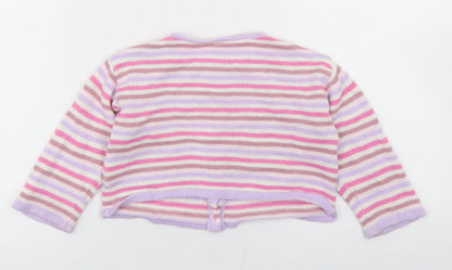 Marks and Spencer Girls Pink Striped Acrylic Cardigan Jumper Size 18-24 Months  Button