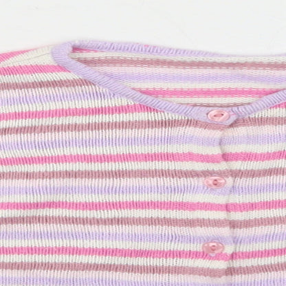 Marks and Spencer Girls Pink Striped Acrylic Cardigan Jumper Size 18-24 Months  Button