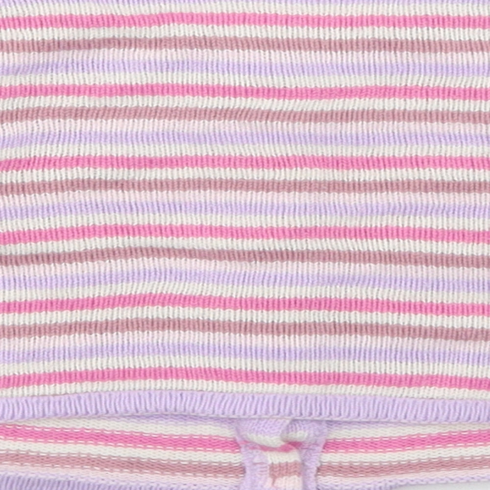 Marks and Spencer Girls Pink Striped Acrylic Cardigan Jumper Size 18-24 Months  Button