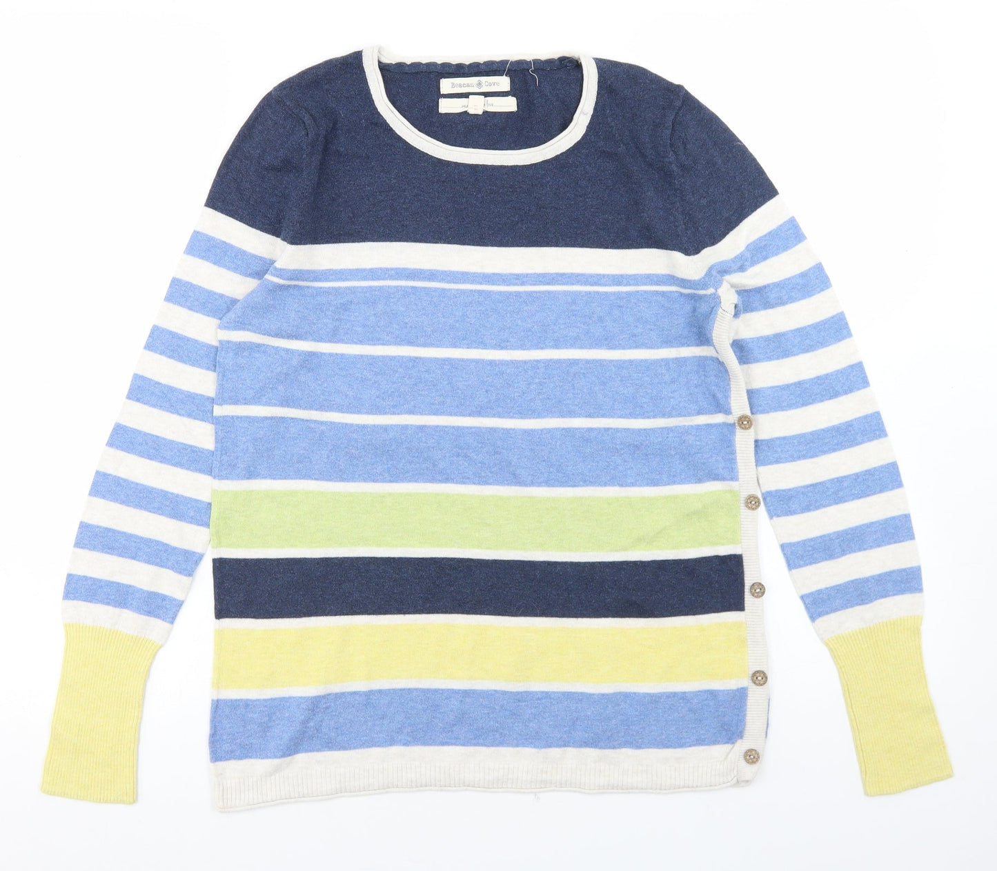 Beacan Cove Womens Blue Crew Neck Striped Cotton Pullover Jumper Size 12