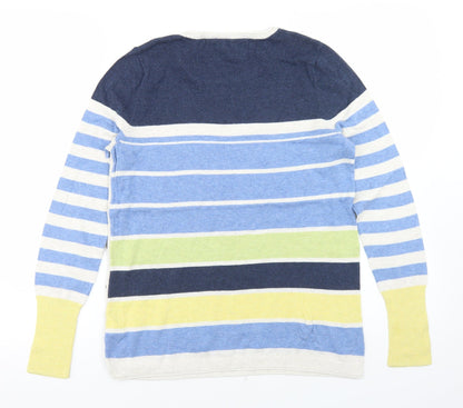 Beacan Cove Womens Blue Crew Neck Striped Cotton Pullover Jumper Size 12