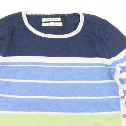 Beacan Cove Womens Blue Crew Neck Striped Cotton Pullover Jumper Size 12