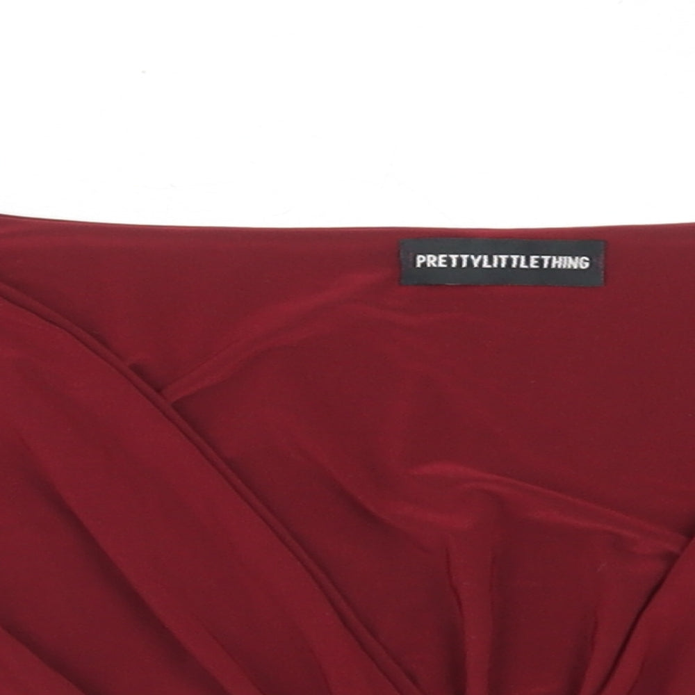Womens UK Size 10 PRETTYLITTLETHING Red Cropped Blouse