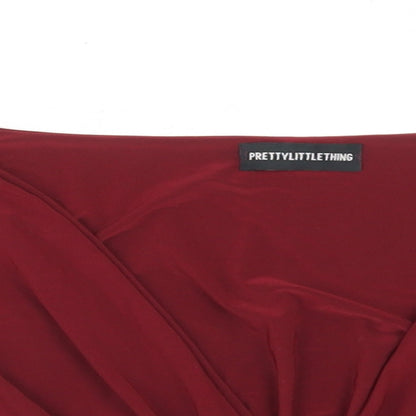 Womens UK Size 10 PRETTYLITTLETHING Red Cropped Blouse