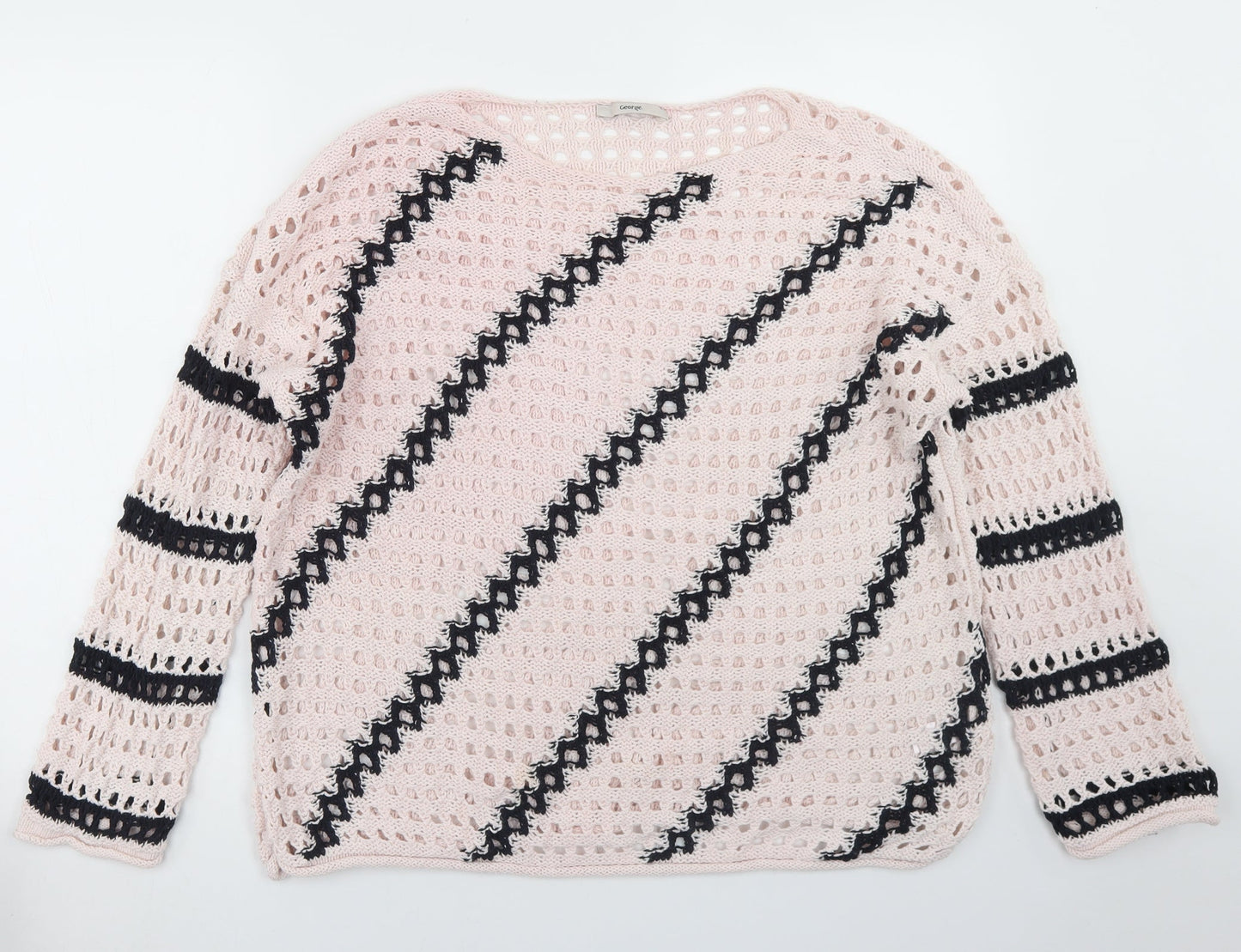 George Womens Pink Round Neck Striped Cotton Pullover Jumper Size L