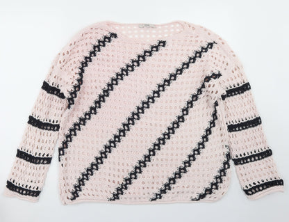 George Womens Pink Round Neck Striped Cotton Pullover Jumper Size L