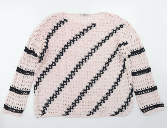 George Womens Pink Round Neck Striped Cotton Pullover Jumper Size L