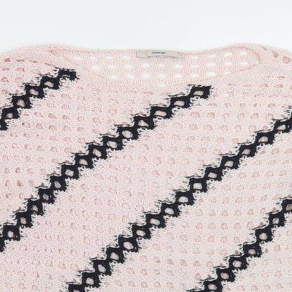 George Womens Pink Round Neck Striped Cotton Pullover Jumper Size L