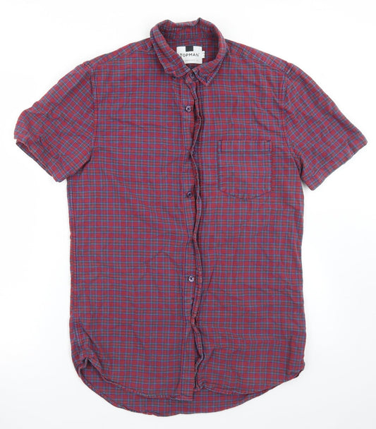 Topman Mens Purple Plaid Cotton  Button-Up Size S Collared Button