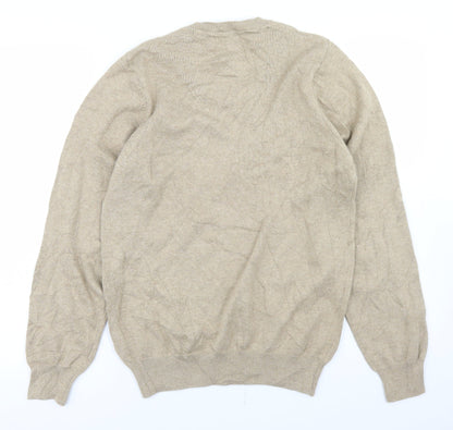 Marks and Spencer Mens Beige V-Neck  Cotton Pullover Jumper Size S