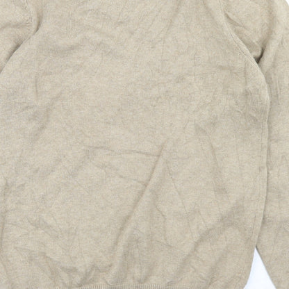 Marks and Spencer Mens Beige V-Neck  Cotton Pullover Jumper Size S