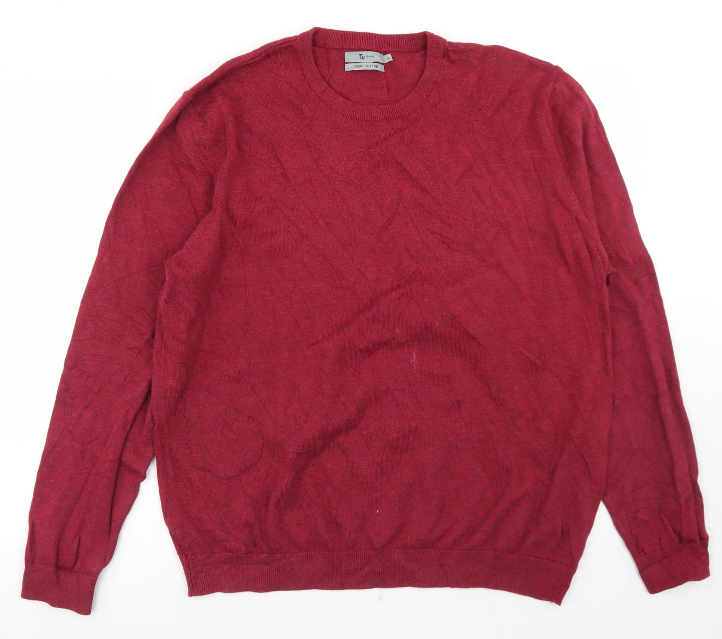 TU Mens Red Crew Neck  Cotton Pullover Jumper Size XL