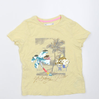 Marks and Spencer Girls Yellow  Cotton Basic T-Shirt Size 6-7 Years Crew Neck Pullover
