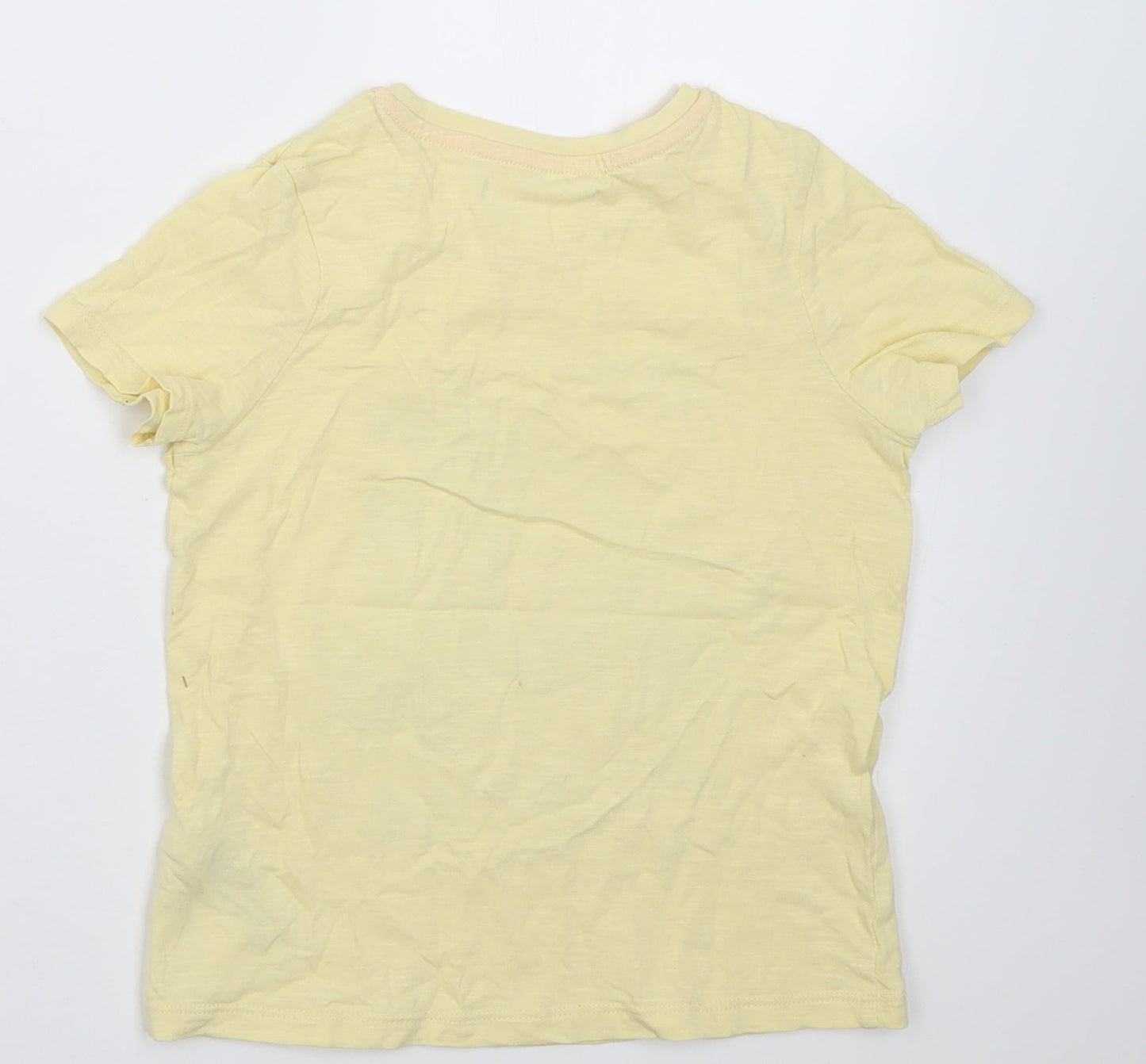 Marks and Spencer Girls Yellow  Cotton Basic T-Shirt Size 6-7 Years Crew Neck Pullover