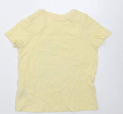 Marks and Spencer Girls Yellow  Cotton Basic T-Shirt Size 6-7 Years Crew Neck Pullover