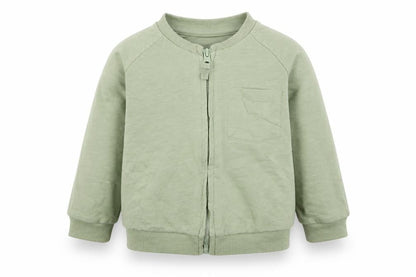 Front view of Matalan girls’ green jacket, size 9-12, months zip