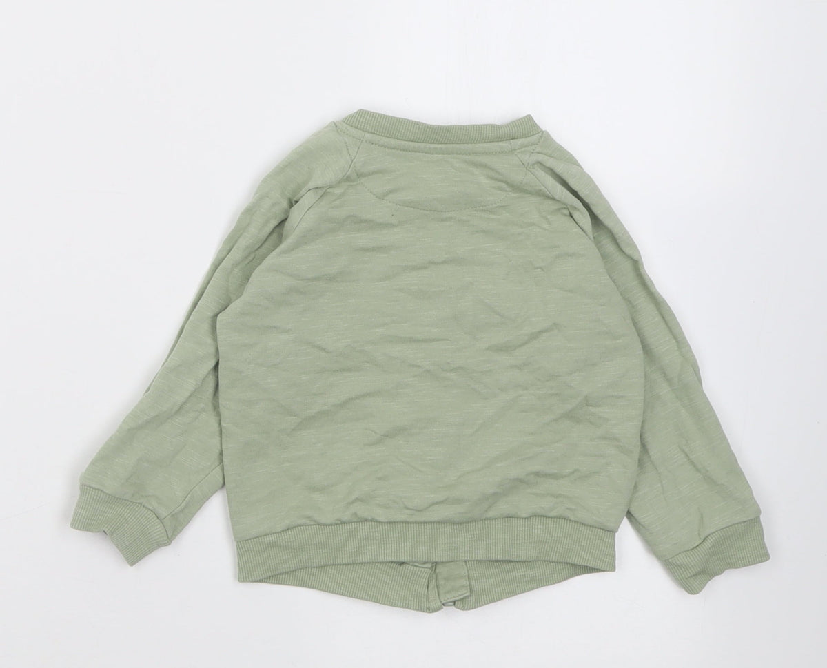 Back view of Matalan girls’ green jacket, size 9-12, months zip