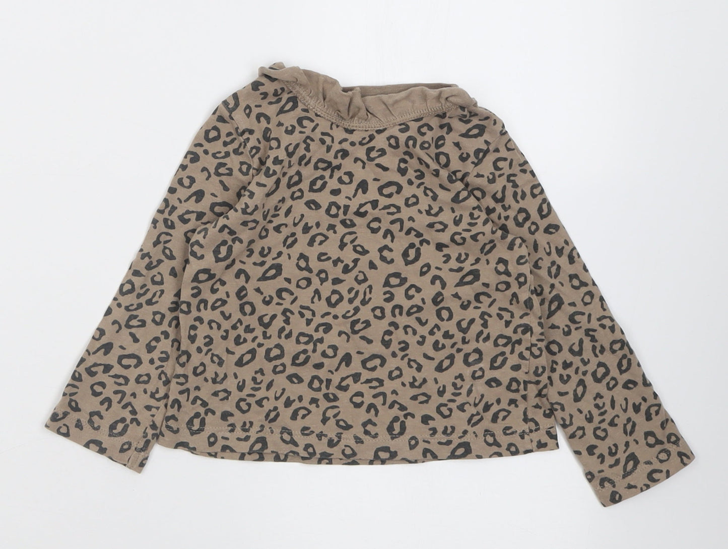 George Girls Brown Animal Print Cotton Basic Casual Size 2 Years Crew Neck Button