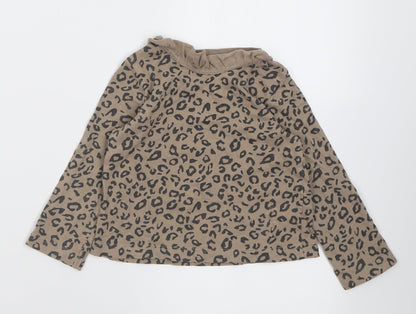 George Girls Brown Animal Print Cotton Basic Casual Size 2 Years Crew Neck Button
