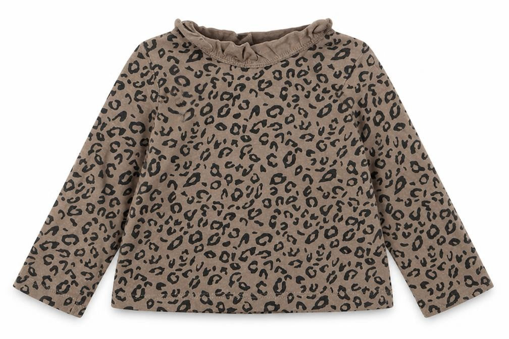 Front view of George girls’ brown animal print cotton basic casual, size 2, years crew neck button